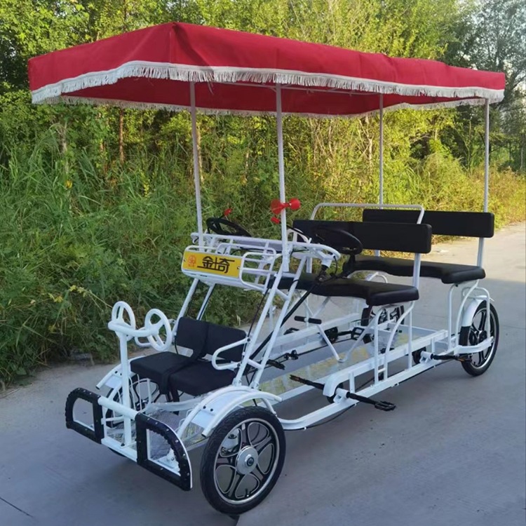 Four-Wheel Parent-Child Double Bicycle for Multiple People, Four-Person Handbrake Bicycle, Couple's All-In-One Wheel Tourist Sightseeing Car Plus