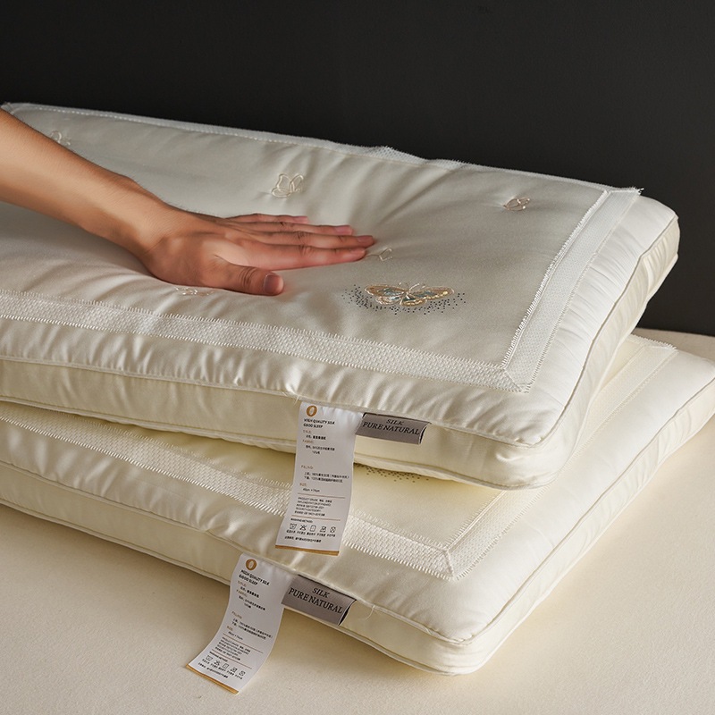 Silk Pillow for Adults, Ultra-Soft Thin Pillow, Cervical Spine Pillow Core to Help Sleep, Home Non-Collapse Low Pillow, Pair