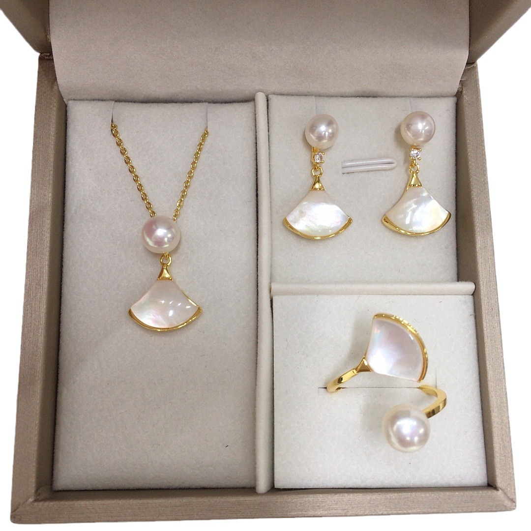 5A grade natural freshwater pearl pendant earrings ring dance skirt suit seashells skirt pearl suit wholesale