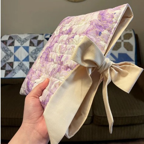 Floral Pattern Quilted Large-Capacity Small Floral Bag with Bow Tie for Autumn and Winter, Suitable for Carrying Books