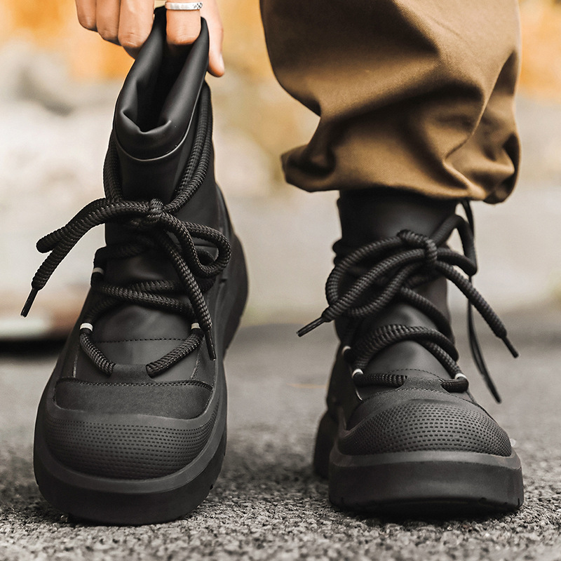 Winter Mid-Top Martin Boots for Men, Fleece-Lined and Thickened Work Shoes, Cotton Shoes, Couple's Non-Slip Warm Snow Boots