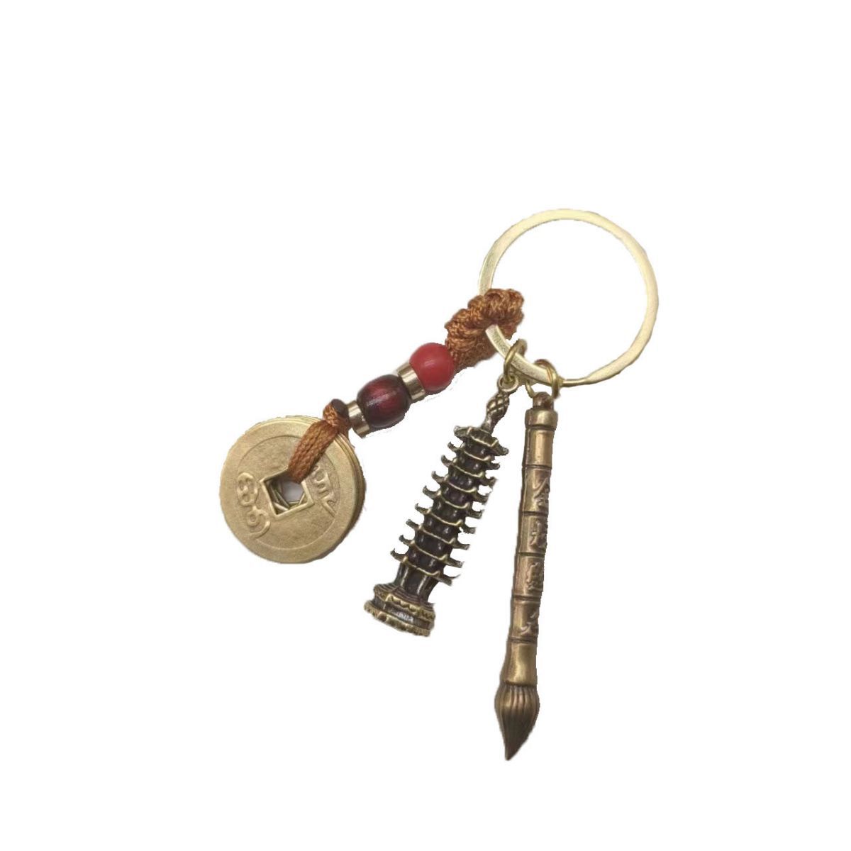 Brass Wenchang Tower Keychain Pendant Student School Gift Pendant to be No. 1 Five Emperors Money Small Gourd Hangs Up