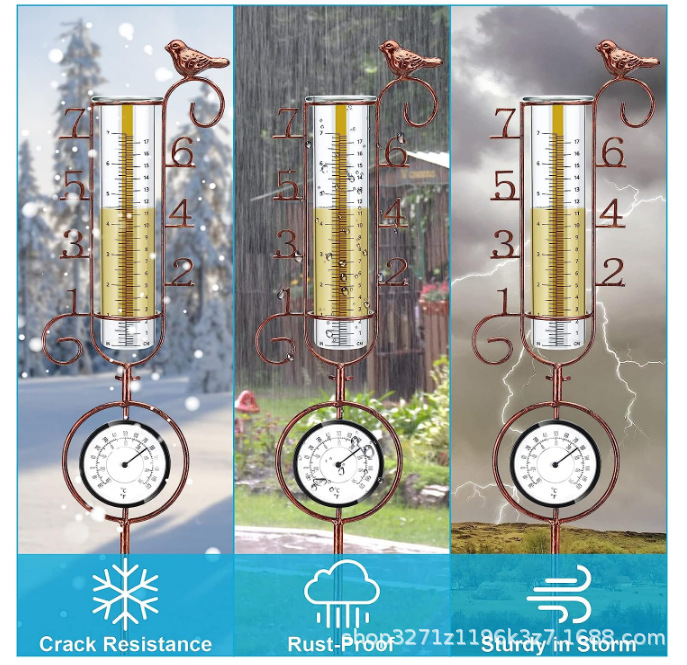 Rain Gauge Large Size (about 81.3cm) Outdoor Copper Rain Gauge (about 17.8cm) Capacity Rain Gauge