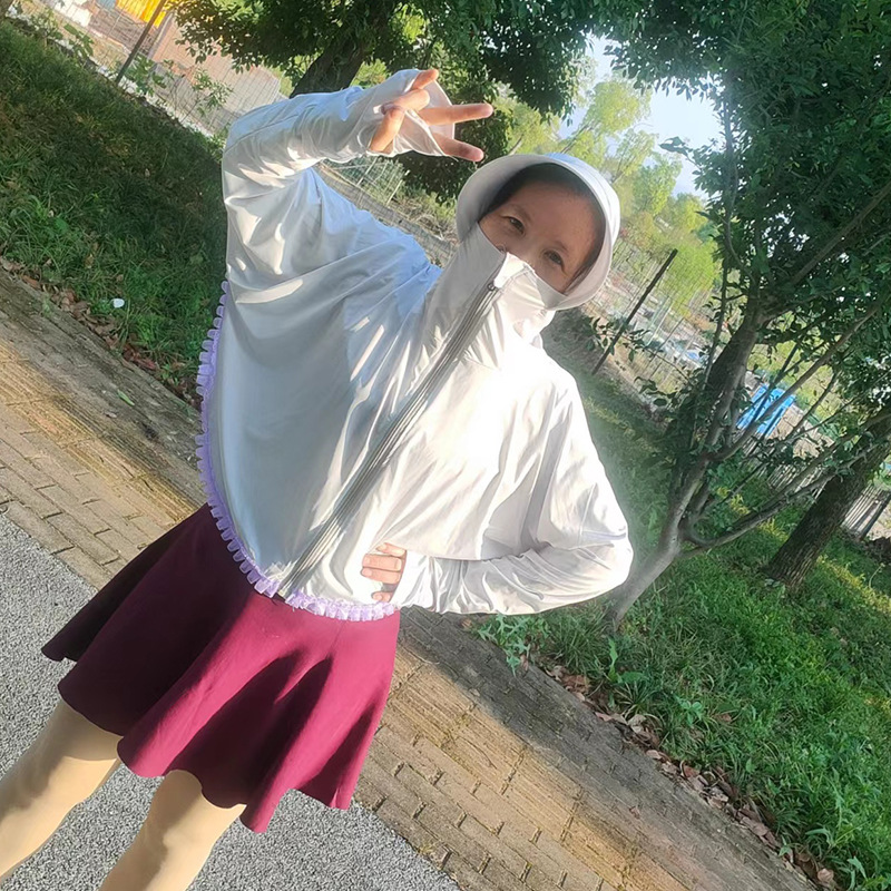 Outdoor Casual Zipper Hat Big Brim Ice Silk Sun Protection Clothing Women's Summer Breathable Loose Long-sleeved Coat Sunshade Clothing