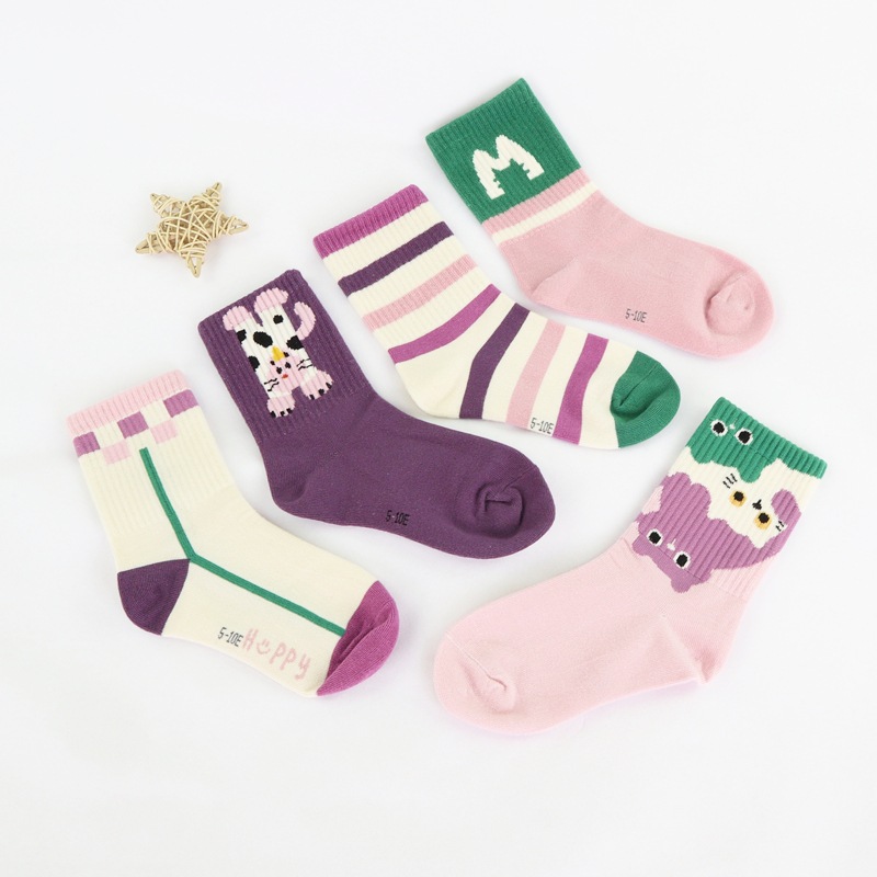 Six-Fingered Mouse Children's Socks Wholesale 25 Autumn and Winter Combed Cotton Girls' Baby Mid-Tube A-Class Girls' Toddler Socks for Young Children