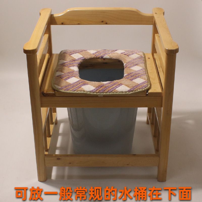 Handrail Toilet Chair with Bucket for Elderly and Disabled, Solid Wood Squat Toilet Converted to Mobile Toilet, Heightened Toilet Seat