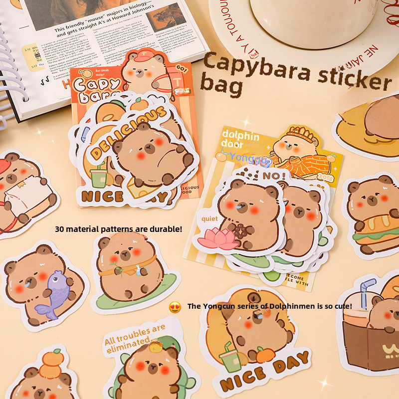 Cross-Border Capibala Sticker Pack Cute Capybara Handbook Sticker DIY Self-Adhesive Mobile Phone Water Cup Decoration Paste