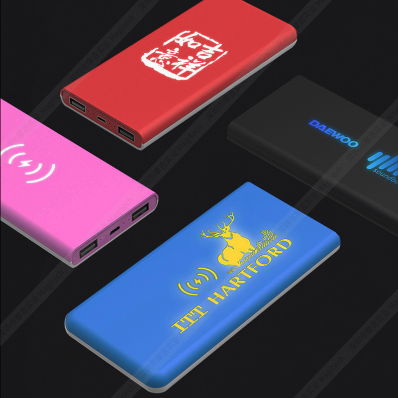 Mobile Power Self-wired luminous power bank customized hand gift set 10000 mA color logo