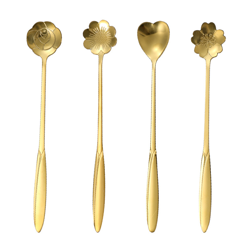 Stainless Steel Coffee Spoon Wholesale Golden Dessert Spoon High-Value Cherry Blossom Spoon Creative Flower Spoon Mixing Spoon Gift