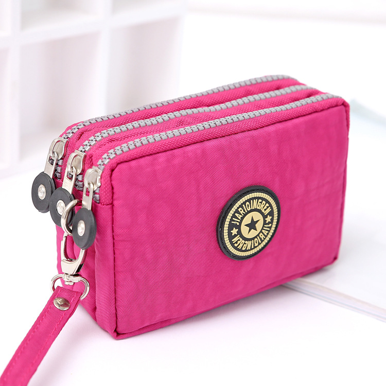 New Style Washed Denim Women's Three-Zip Coin Purse Cosmetic Bag Mobile Phone Bag Handheld Portable Bag Small Square Bag