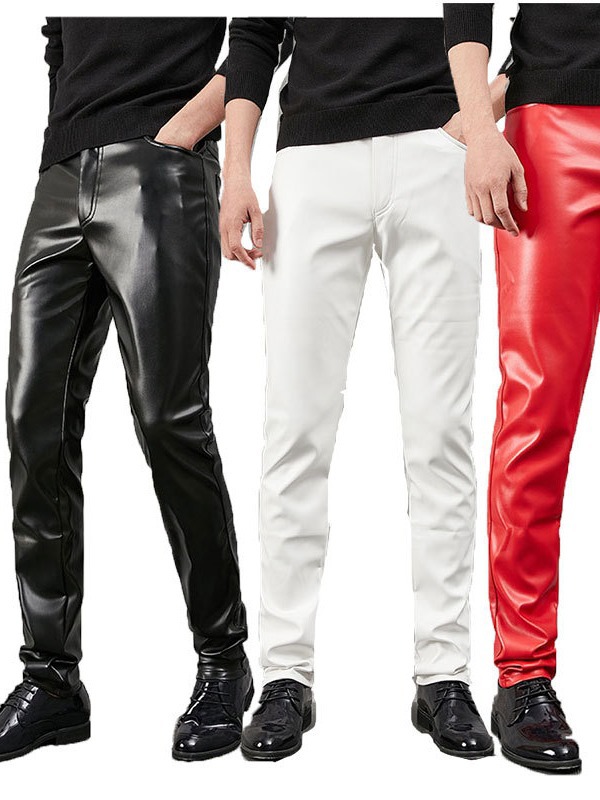 Shilin autumn and winter new leather pants men's plus size cross-border Men's skinny pants tight stretch trendy motorcycle purple brown wholesale