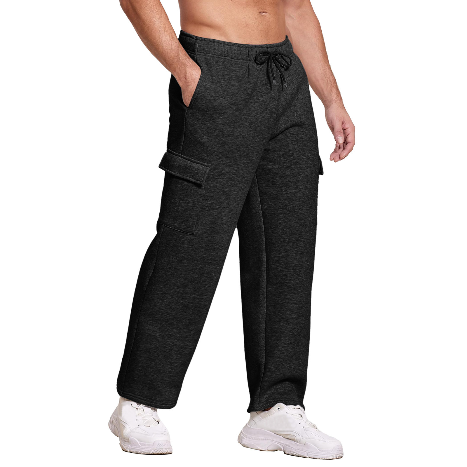Winter Velvet Thickeneded Sweatpants European and American Men's Multi-Flap Pocket Pants Casual Pants Knitted Loose Men's Straight Casual Sweatpants