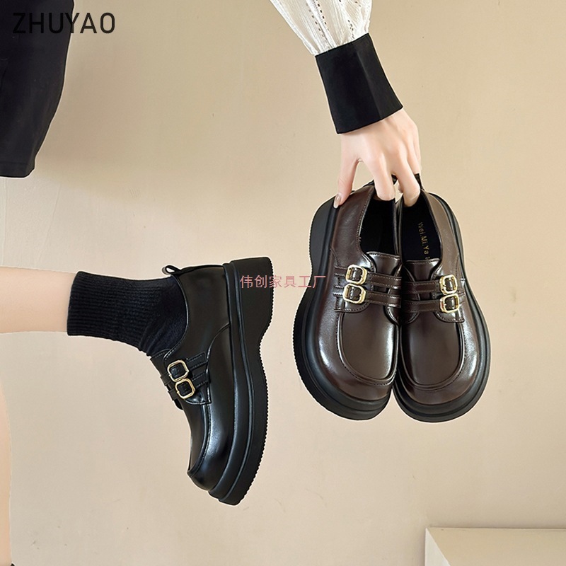 Туфли в британском стиле с толстой подошвой для женщин, осень-весна 2025, популярные без шнуровки, легкие лоферы