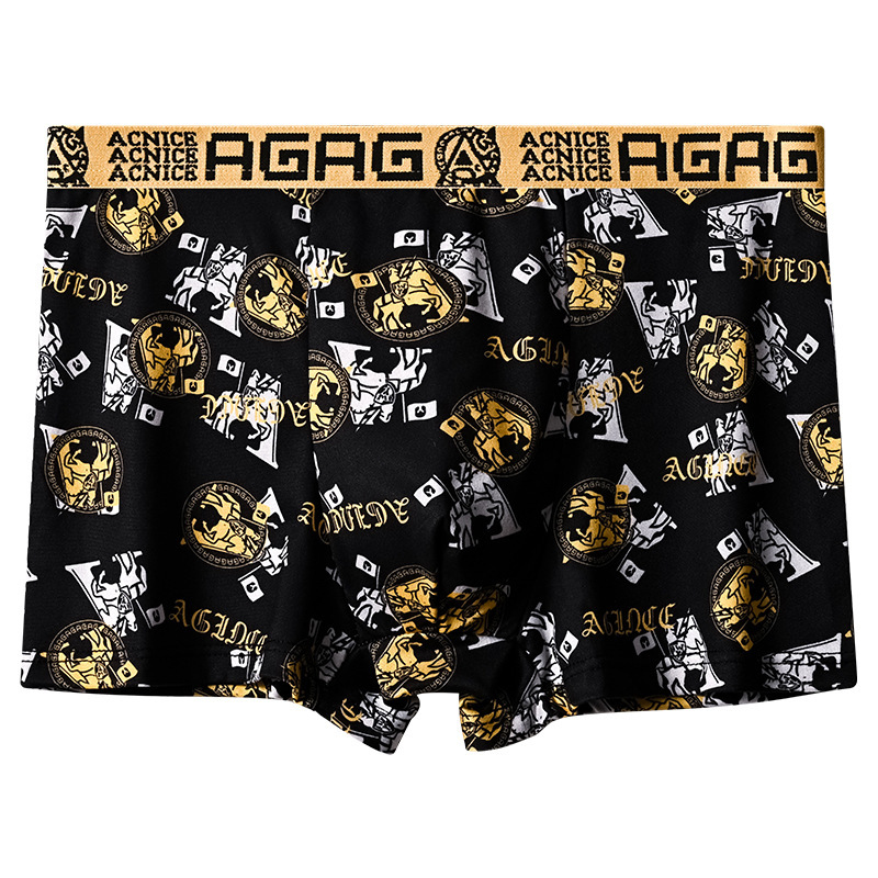 Camouflage Black Gold Print Men's Underwear Men's Ice Silk Boxer Briefs Comfortable Men's Style Mid-Waist Large Size Breathable Boxer Shorts
