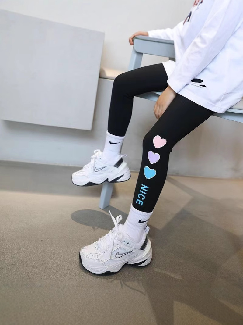 Girls Shark Pants 2024 New Spring and Autumn Love Leggings Children's Pants Baby Girls Barbie Pants Autumn Thin