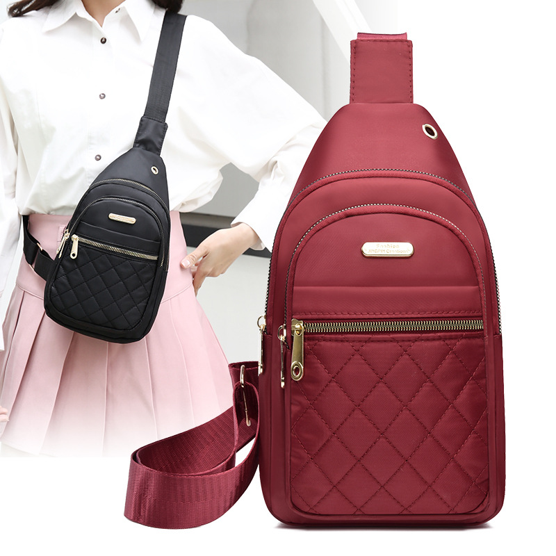 2024 New Women's Embroidered Nylon Chest Bag Fashionable All-match Embroidered Line Pair Crossbody Bag Simple Outdoor Travel Daily