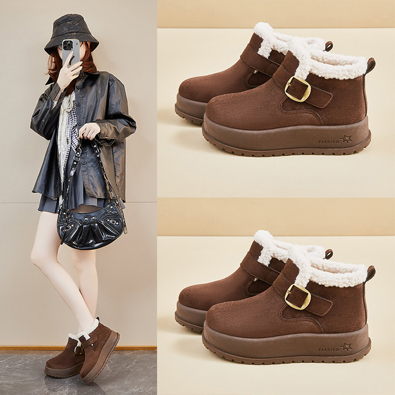 Fleece-Lined High-Top Snow Boots for Women 2025 Winter New Student Ins Korean Version Warm Casual Street Style Height-Increasing Kt331