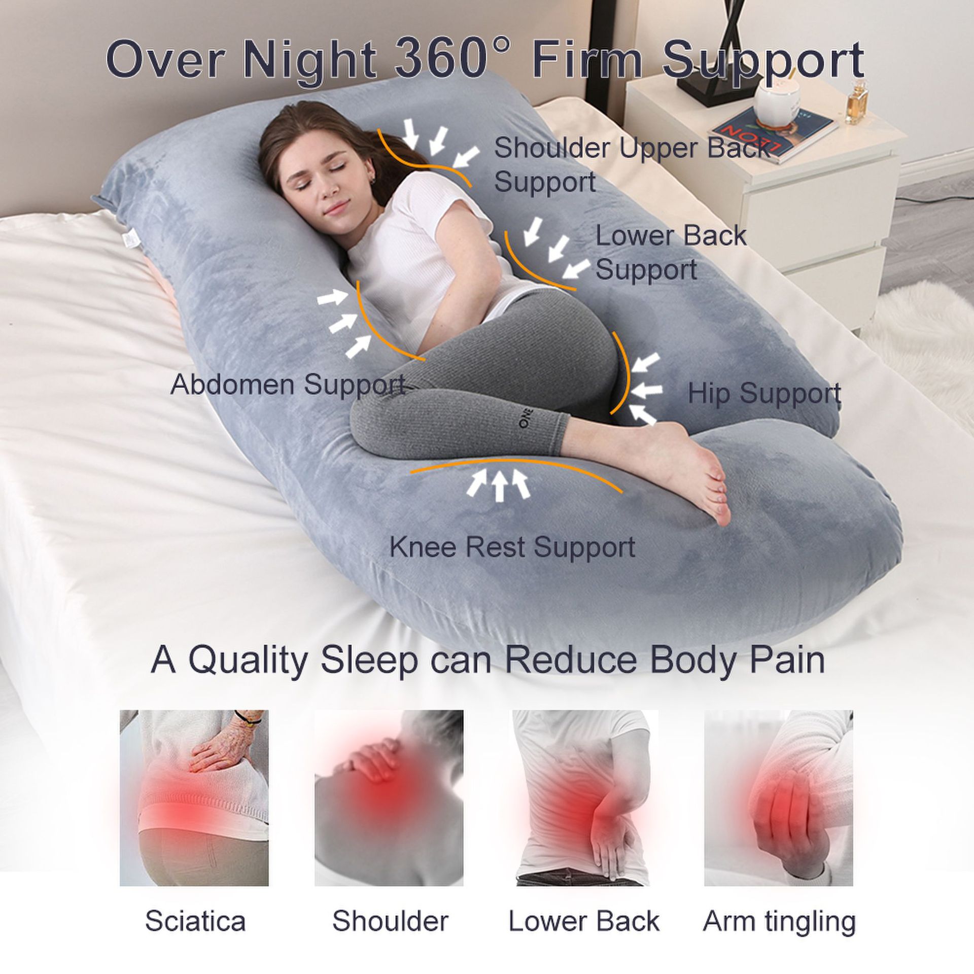 Cross-border J-shaped Pillow for Pregnant Women Amazon Waist Protection Side Sleeping Slope Pillow Multifunctional Pregnancy Sleeping Pillow Removable and Washable