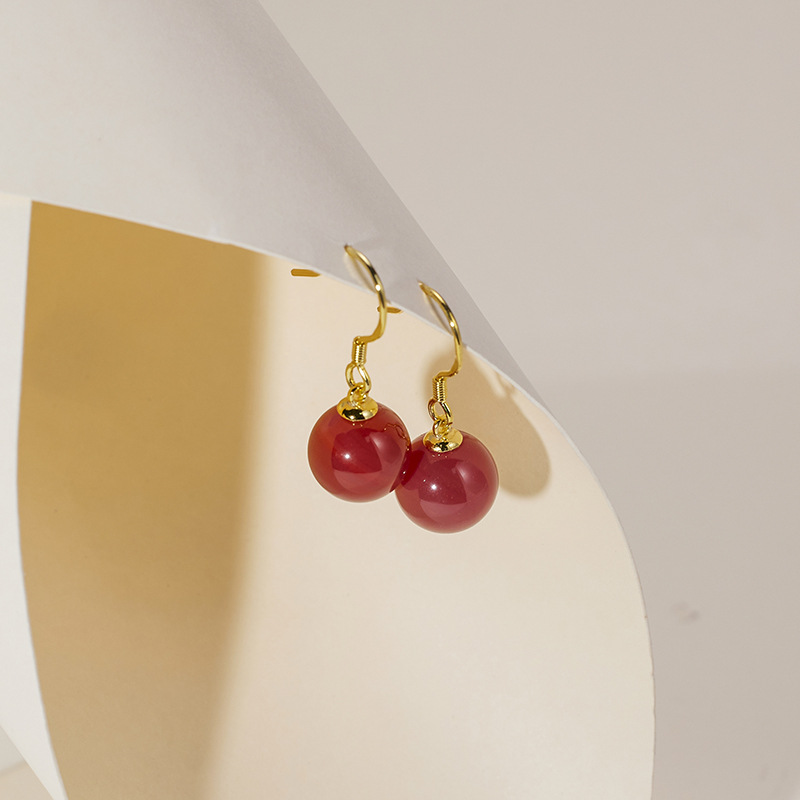 Vintage Natural Red Agate Ear Hooks for Women, New Chinese Style Niche Temperament Earrings, Jewelry Manufacturer Wholesale, Chinese Style