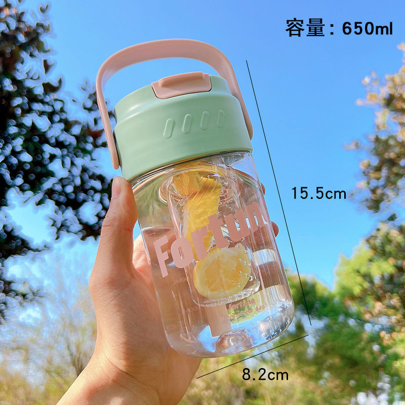 Boys and Girls High-Looking Flower Tea Cup Large-Capacity Water Cup Sports Straw Plastic Cup with Tea Partition Student Scale Cup
