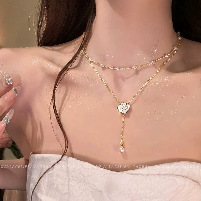 Piandie Story ~ French Fragrance Butterfly Pearl Pendant Necklace Tassel Women Choker Neck Necklace Accessories