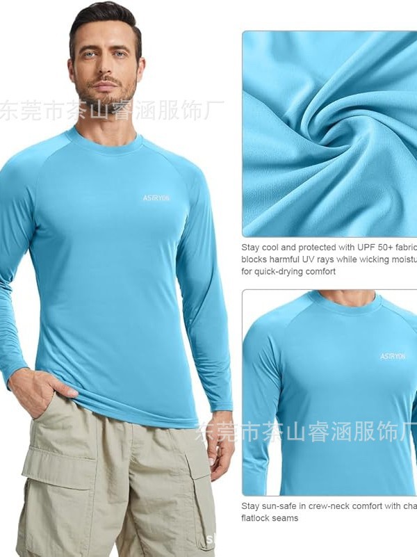 Cross-Border European and American Fishing Clothing Anti-Uv Long-Sleeved Sun Protection Clothing Summer Outdoor Quick-Drying Breathable T-Shirt Pure Color