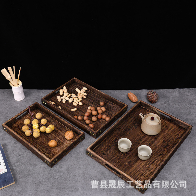 Solid wood household tray tea cup water cup tea tray living room paulownia simple rectangular incense Cup tool tray