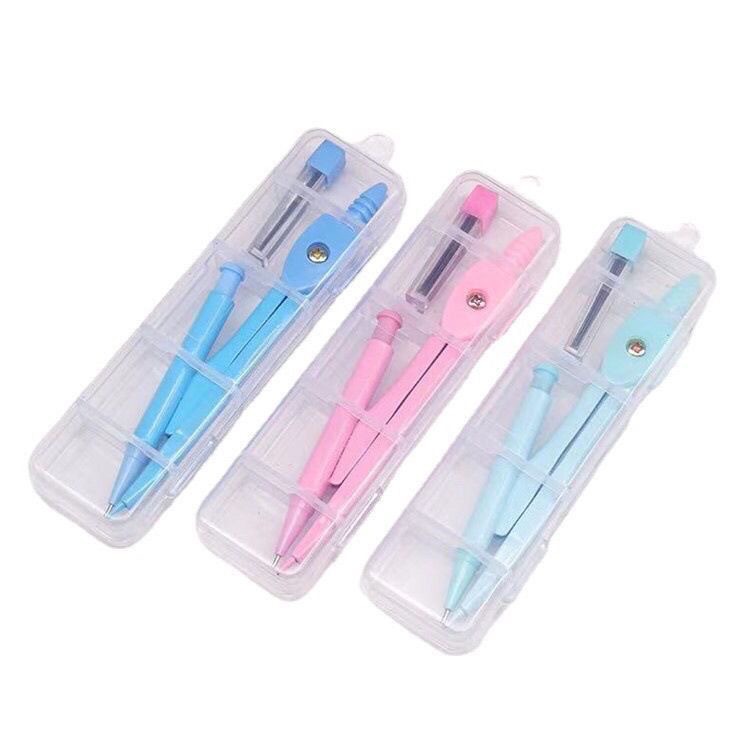Candy color metal compasses suit primary school drawing tools boxed simple suit compasses test stationery
