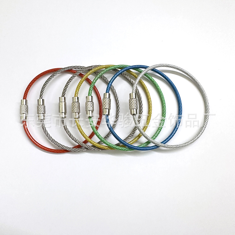 Factory direct color multi-purpose coated steel wire key ring 304 stainless steel wire keychain tag lanyard