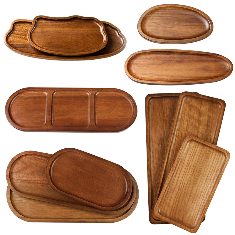 Поднос из акации японского стиля, деревянный поднос для чая, прямоугольная тарелка для ужина, деревянный поднос для кафе, торт, конфеты