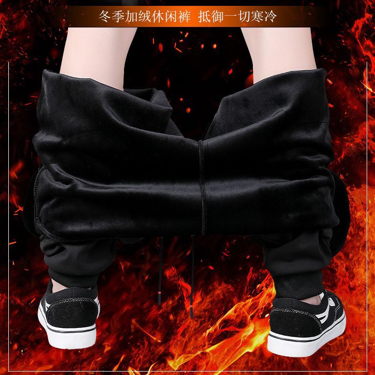 Shirt Young Clothing Fleece-Lined Pants Men's Autumn and Winter New Style Fleece-Lined Thickeneded Korean Style Large Size Three-Color Label Zipper Sports Pants