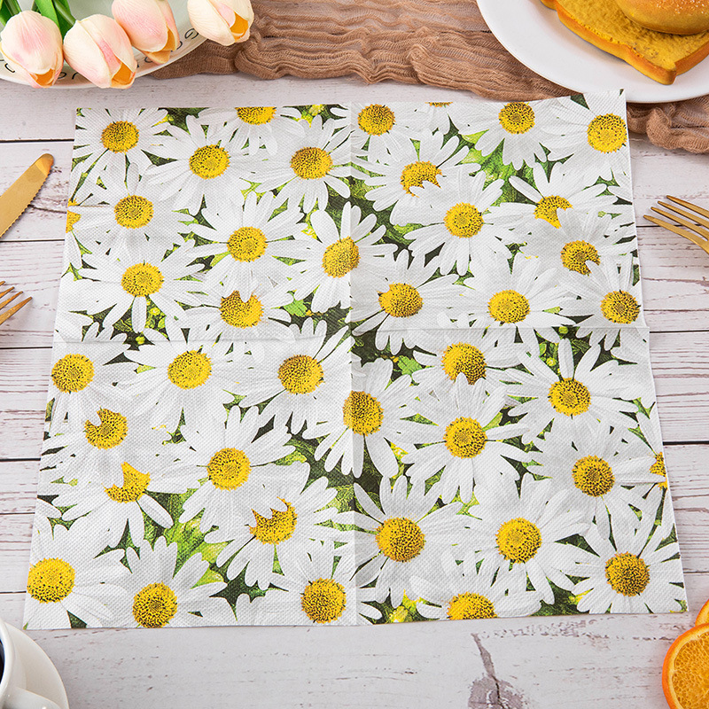 Cross-Border Customized Daisy Printed Napkins, Flower Table Decoration Napkins, Birthday Party Napkins Supplies