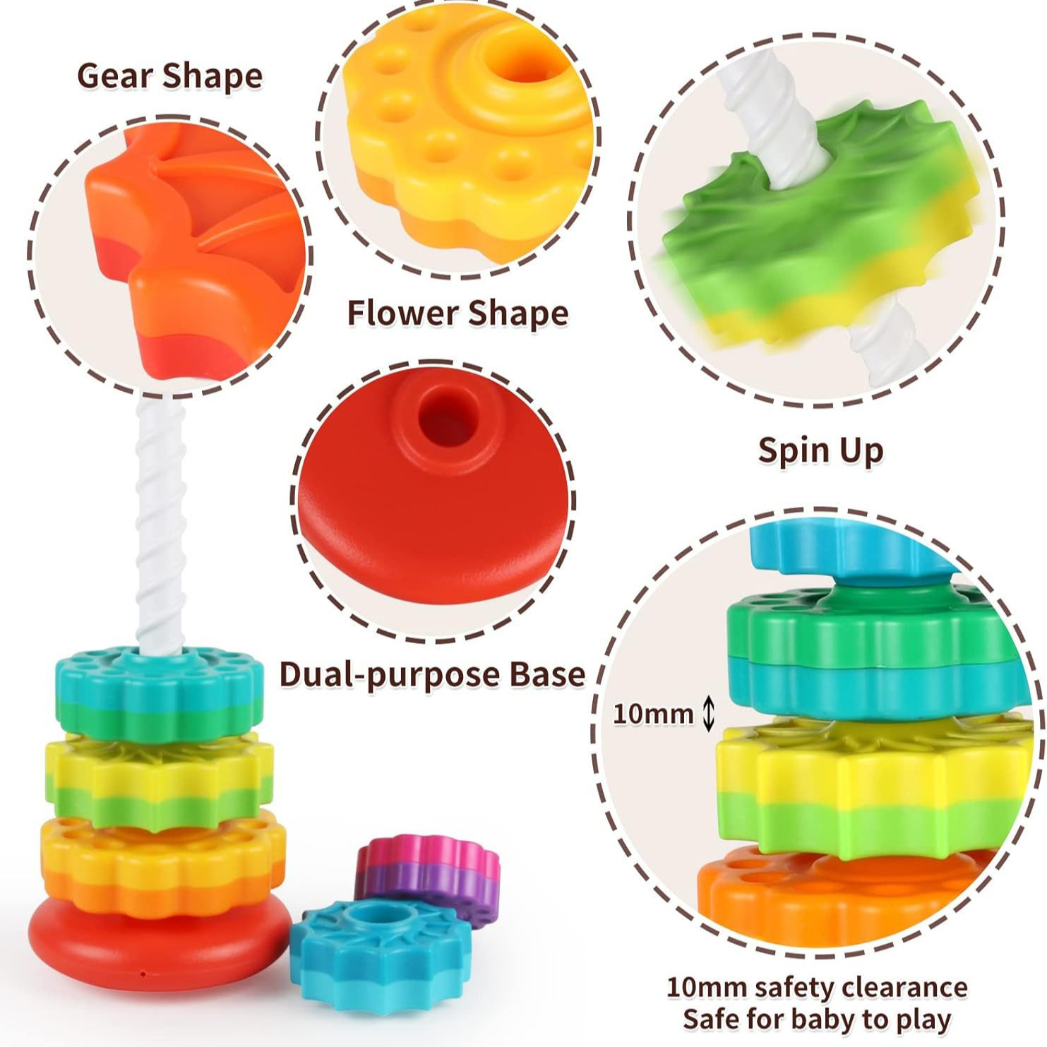 Cross-border Rainbow Rotating Tower Toy Enlightenment Infant Cognition Early Education Geometry Stacking Music Amazon Intelligence Ring