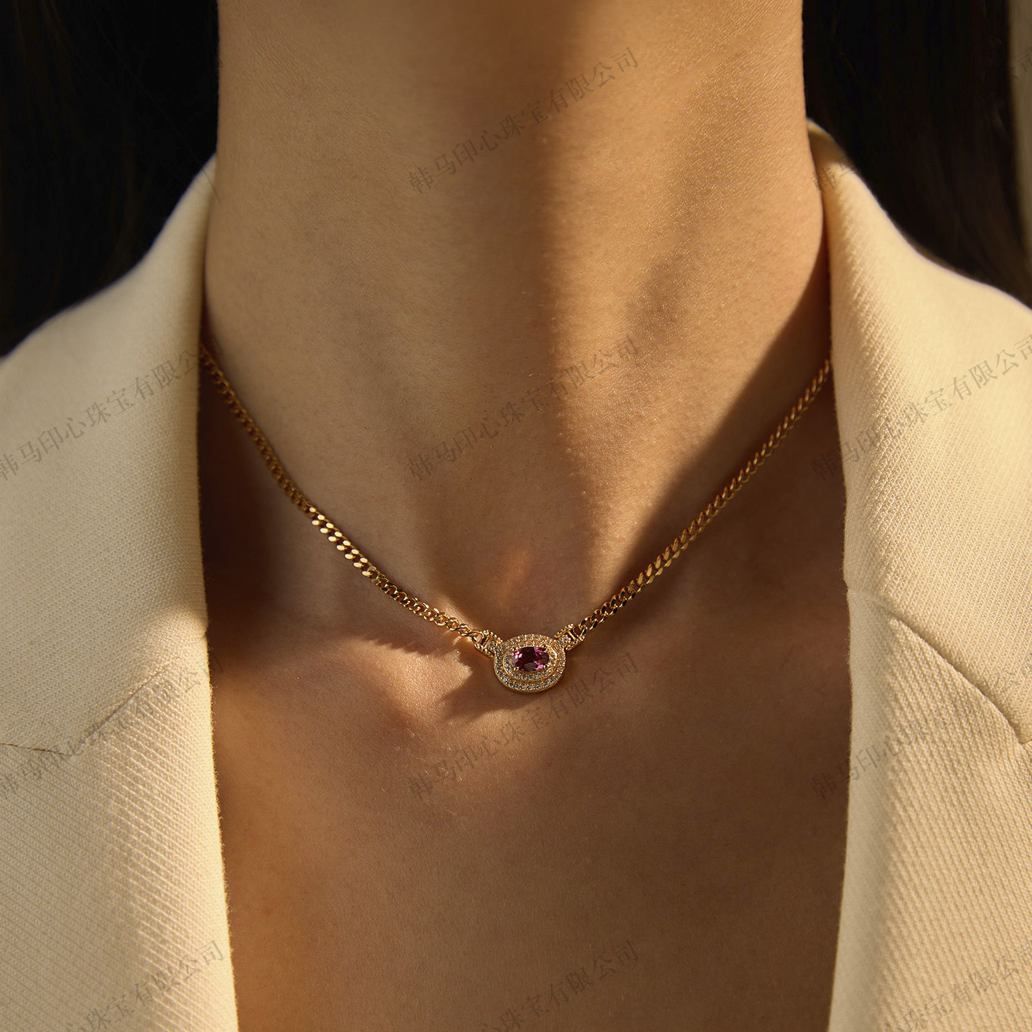 925 silver fashion design sense magnesium aluminum garnet necklace clavicle chain champagne gold tone high fashion sense