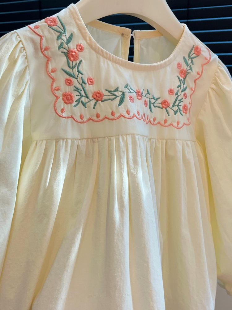 New Girls' Autumn Embroidered Flower Long-Sleeved Shirts for Baby Girls Korean Style Kidsren's Outer Shirts Casual Kidsren's Clothing