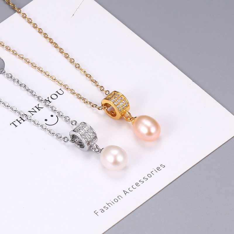 Корейский стиль, подвеска с пустым кругом из циркона, ожерелье из пресноводного жемчуга для лета, оптовая продажа