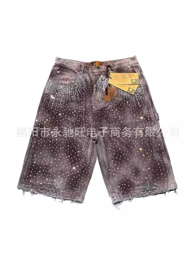 Men's and women's fashion brand 2024 new summer new ripped rough edge Denim shorts straight all-match high street vintage shorts