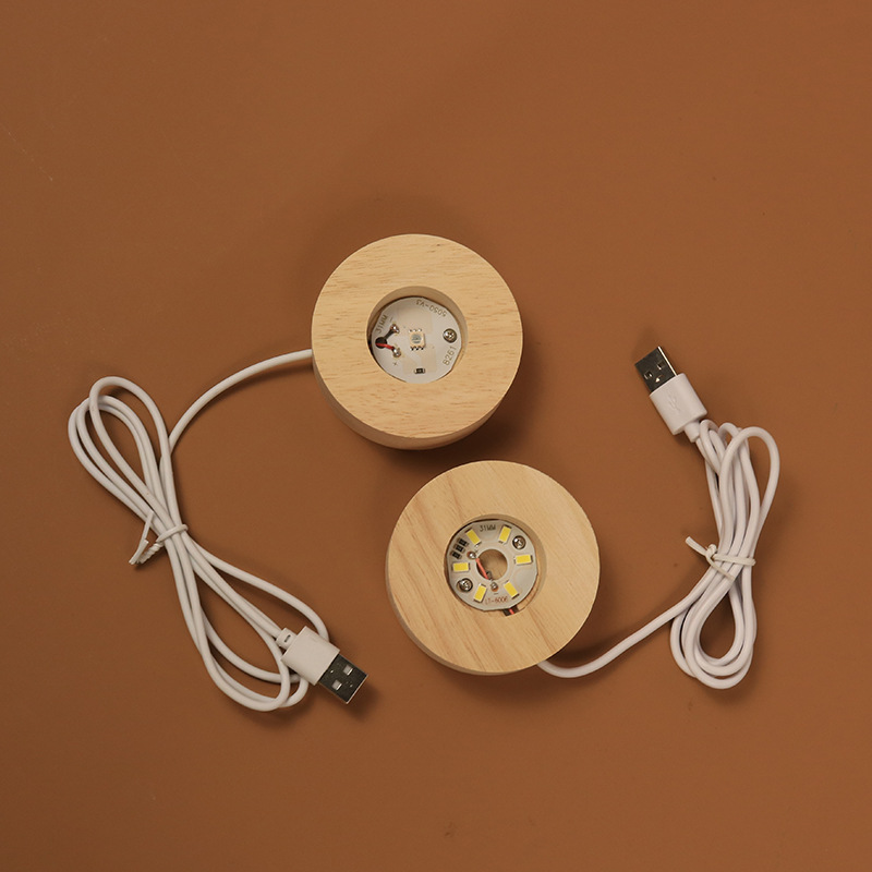 Creative led solid wood luminous round square wooden base USB plug-in charging touch remote control crystal ball socket