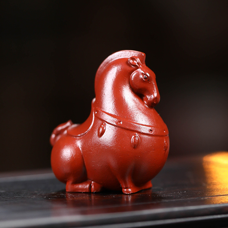 Yixing Purple Sand Tea Pet Handmade Dahongpao Sculpture Tea Tray Small Ornaments Zodiac Horse Tea Insect Tang Horse Tea Toy Accessories