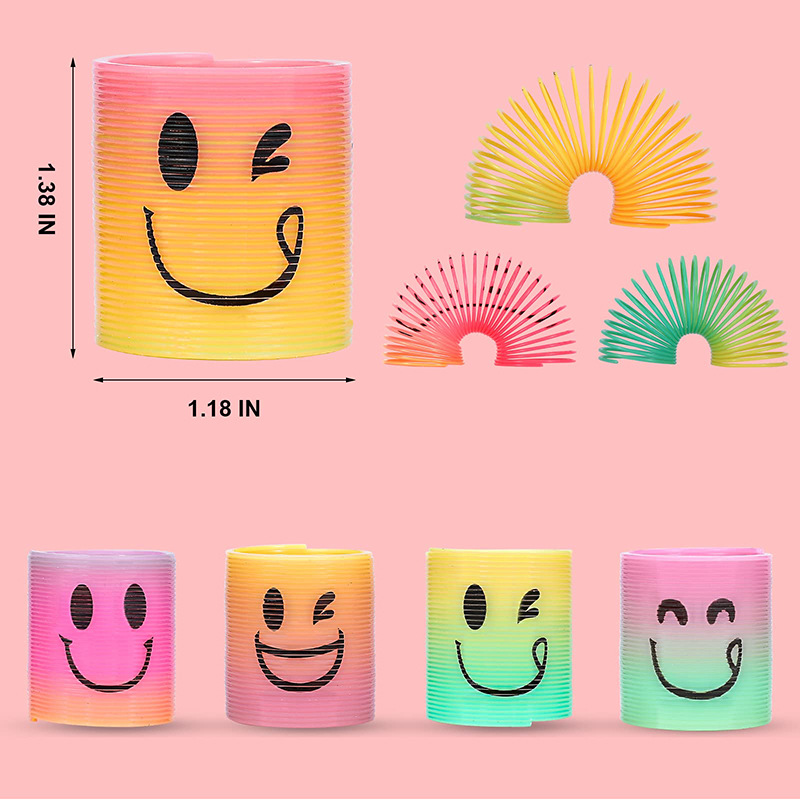 Children's Colorful Spring Rings Mini Smiley Rainbow Rings Colorful Rings Elastic Rings Street Stall Prizes Kindergarten Gift Play