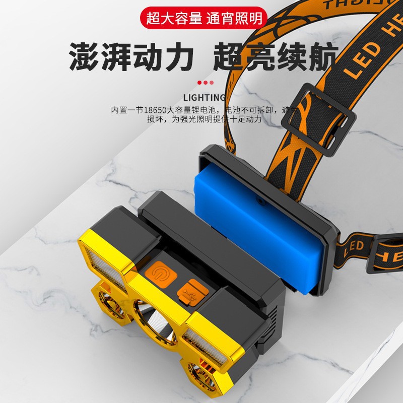 Cross-border new bright headlight led five-headed aircraft lamp usb rechargeable head-mounted small flashlight outdoor miner's lamp headlight