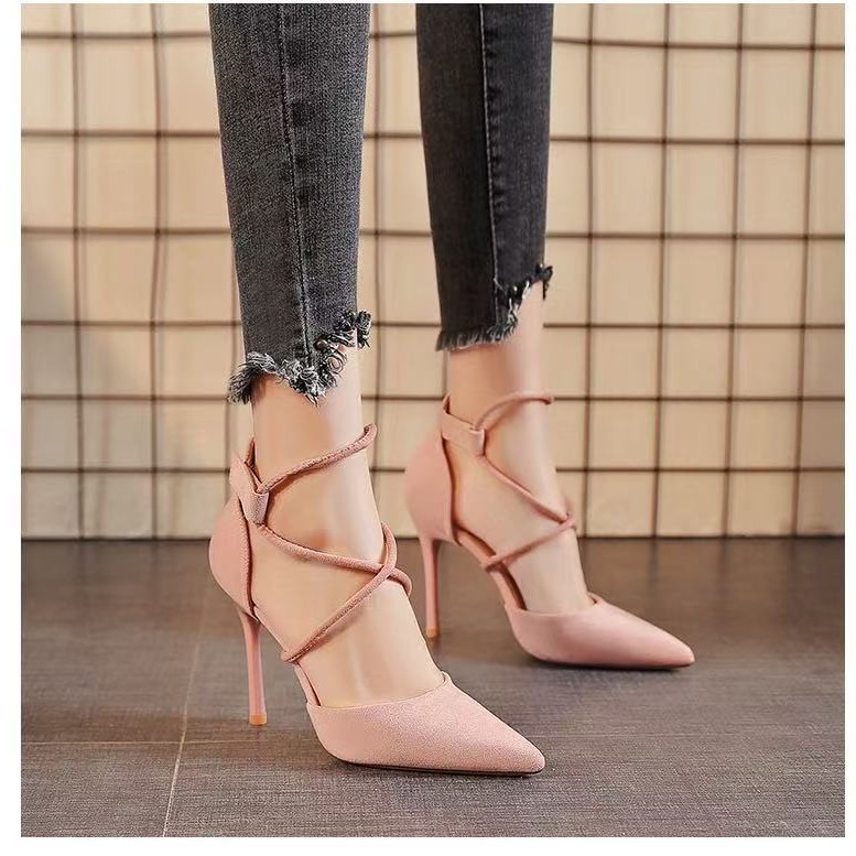 Sexy Pointed-Toe High-Heeled Shoes for Women 2025 Spring New Elegant Cross-Strap Flats Suede Stiletto Heels for Women