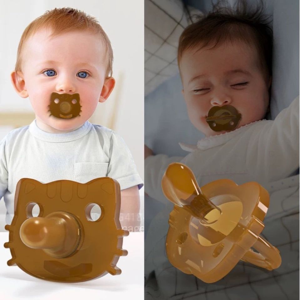 Food grade silicone baby soothing and playing mouth complete set of round head flat head chain storage box breast milk real feeling soothing pacifier