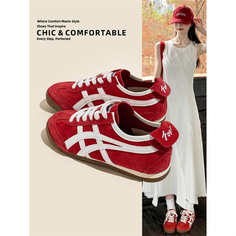Натуральные кожаные ретро красные кроссовки для женщин, весна-лето 2025, новые, спортивные, повседневные