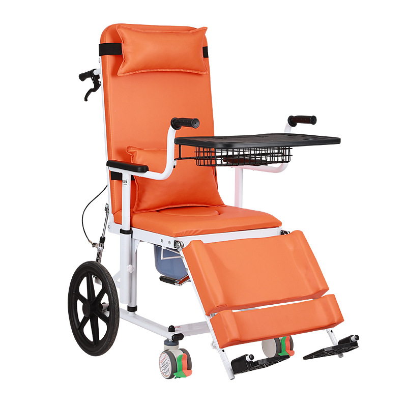 Elderly Transfer Chair with Large Wheels, Fully Reclining, Semi-Reclining, Adjustable Reclining Chair for Toilet Use, Bathing, Dining, Multifunctional All-In-One Machine, No Need to Lift