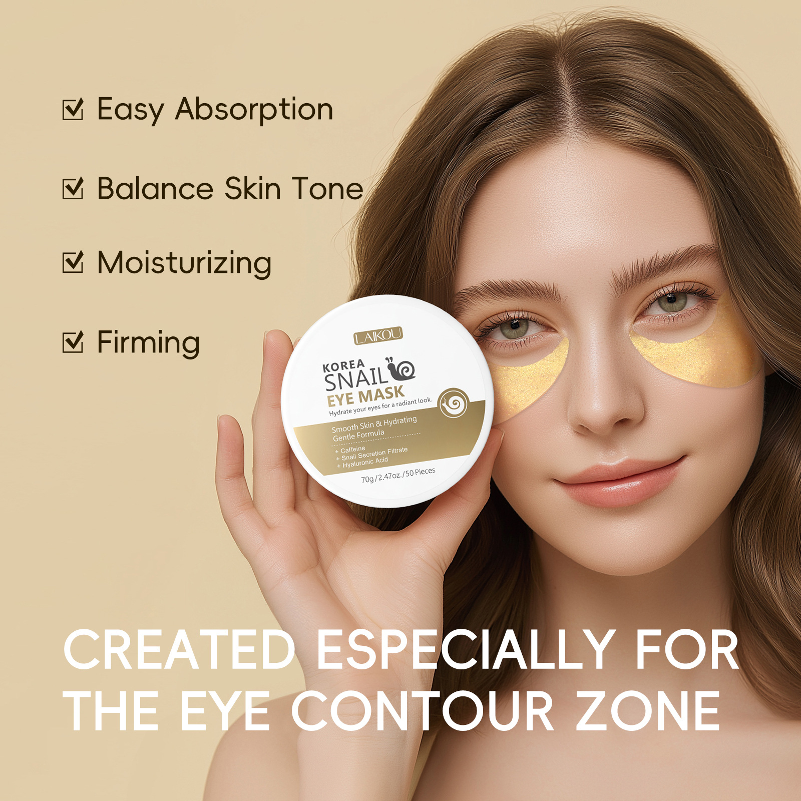 Laikou Snail Eye Mask 50 Pieces Eye Care Moisturizing and Hydrating Skin Care Products Manufacturer Cross-Border Supply