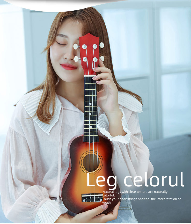 Cross-Border Export 21inch 23inch Beginner's Entry-Level All-Wooden Colorful Ukulele Wholesale Four-String Small Guitar