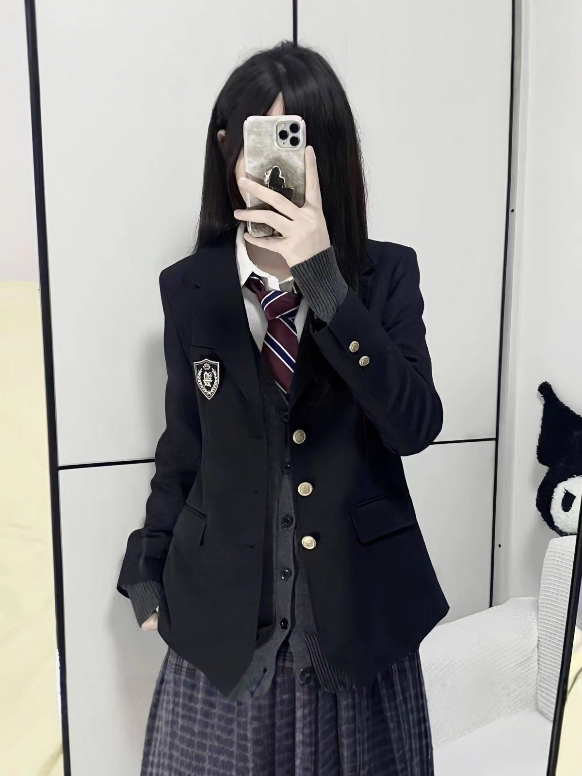 Camellia Versatile College-Style Black Suit for Petite Students Jk Uniform Jacket British Outerwear Korean Style