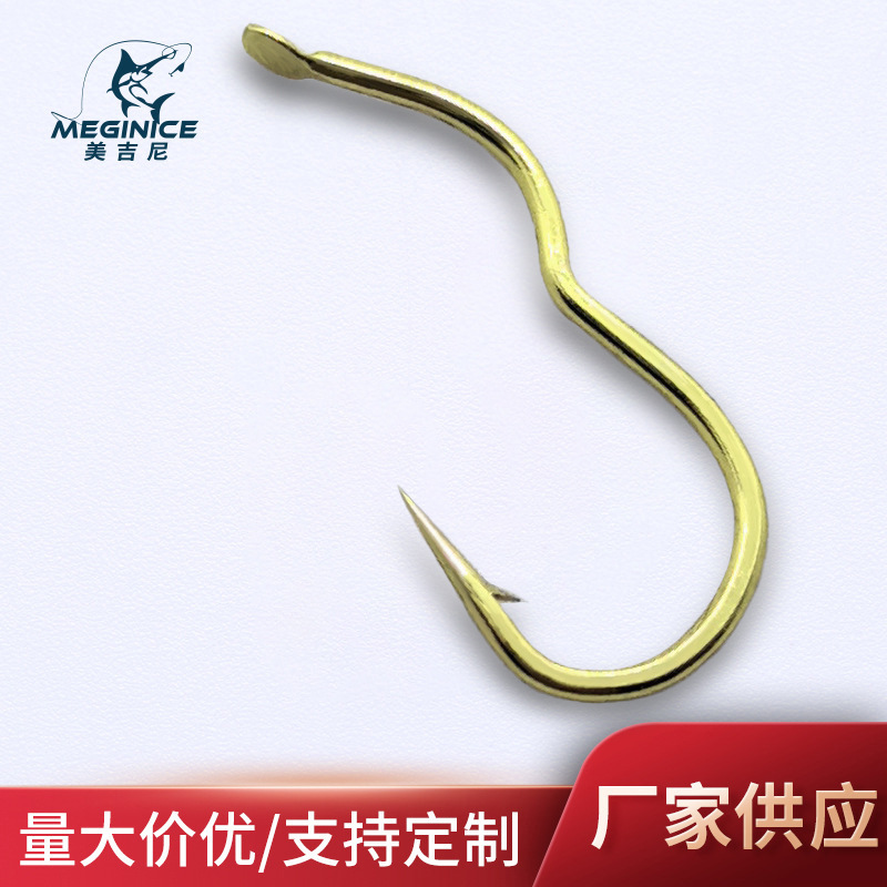 Golden Automatic Flipping Fish Hook, Red 3-Shaped Hook, Three-Bend Hook, Carbon Steel Crank with Barbs, Anti-Spitting Hook for Crucian Carp Wild Fishing