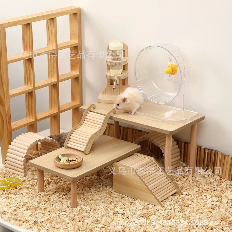 Hamster Platform Hamster Two-story Platform Landscape Supplies Rutin Chicken Escape House Climbing Solid Wood Table Hamster Toy